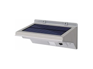 Projecteur solaire mural en acier inoxydable avec led blanches haute puissance jusqu'à 16 cm de hauteur et détecteur de mouvement à 3 modes, gris