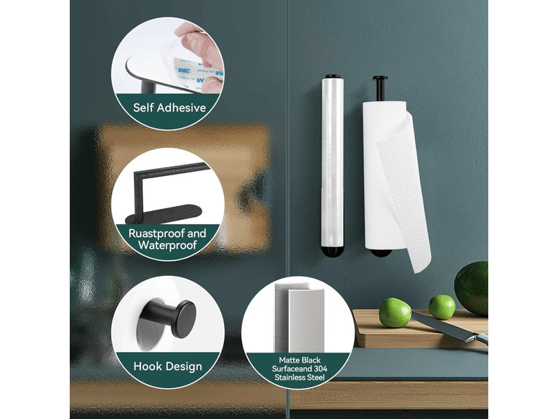 Porte-papier toilette mural - 33 cm, auto-adhésif ou à percer, support pratique en acier inoxydable pour la cuisine et la salle de bain - Conforama C