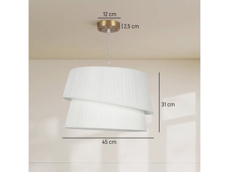  Suspension luminaire élégante à double abat-jour, rosace dorée, câble réglable, ampoule non incluse e14 40 w, blanc  - Conforama E