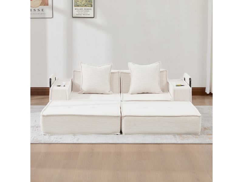 Canapé droit convertible ,2 places ,avec supports de rangement et bras,162 x 78 x66 cm,beige - Conforama D