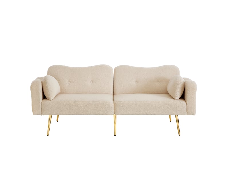  Canapé convertible scandinave 2 places 175x79x82cm, laine d'agneau tendre, mousse, pieds métal, dossier à 3 positions, beige  - Conforama A