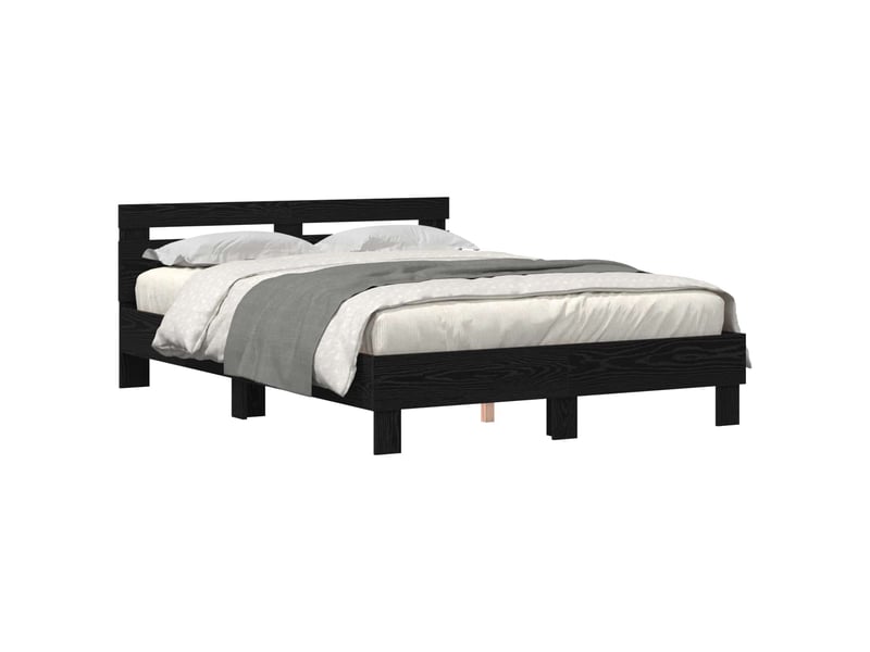 Lit double- lit adulte -  cadre de lit chêne noir 150 x 200 cm bois d'ingénierie  - Conforama A
