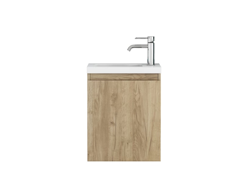  Meuble lavabo mural 40 cm en mdf bois clair avec vasque en céramique et miroir, idéal pour petite salle de bains  - Conforama D