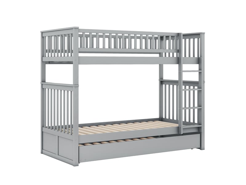  Lit superposé triple gris 90x200 cm, lit gigogne, escalier et garde-corps  - Conforama D
