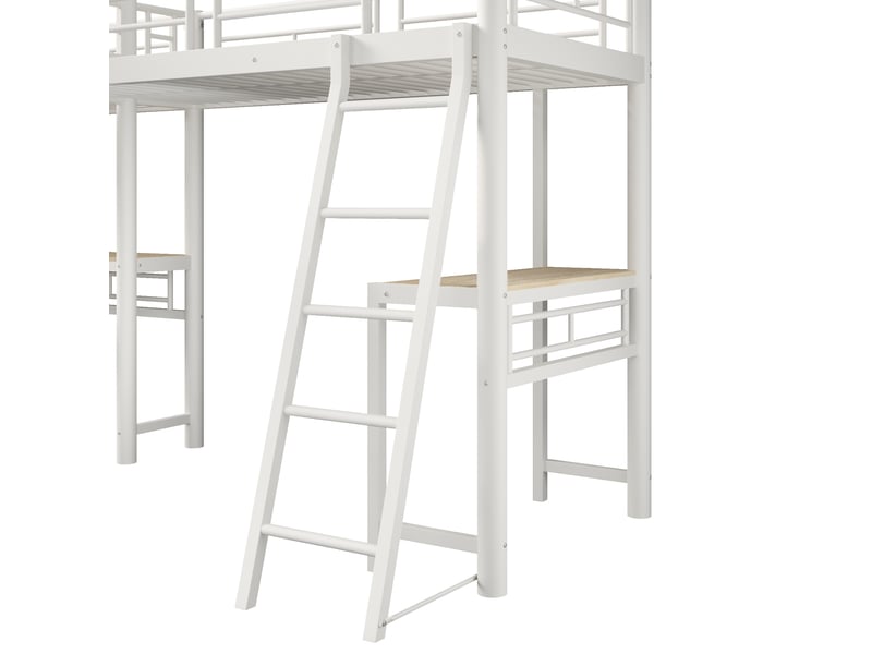  Lit mezzanine en métal et mdf, lit simple avec bureau, échelle et garde-corps, 200×90 cm, sans matelas, blanc  - Conforama E