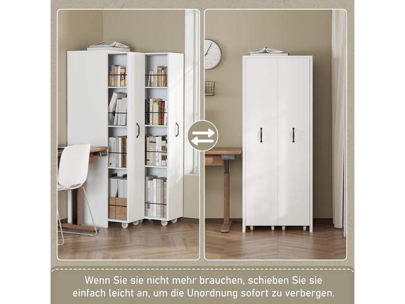  Bibliothèque extensible à roulettes blanche, étagère de rangement 4 niveaux en mdf, meuble réversible pour salon et cuisine  - Conforama R
