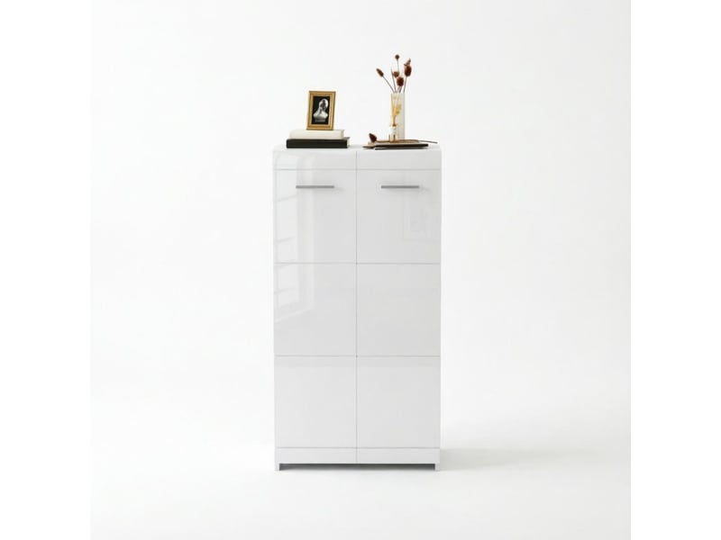 Meuble à chaussures,55x36x108 cm,2 portes,panneau de particules,blanc brillant - Conforama A