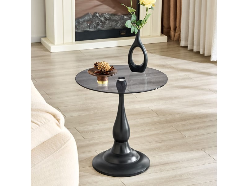 Table basse forme ronde style moderne piètement stable table compacte plateau en verre trempé  - Conforama B