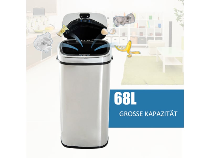Poubelle automatique à capteur 68 l en inox, ouverture sans contact, argentée - Conforama B