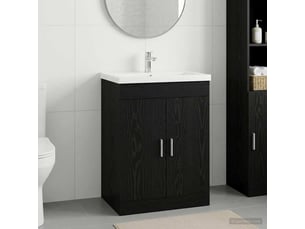 Meuble sous lavabo de salle de bain, commode chêne noir shl3732