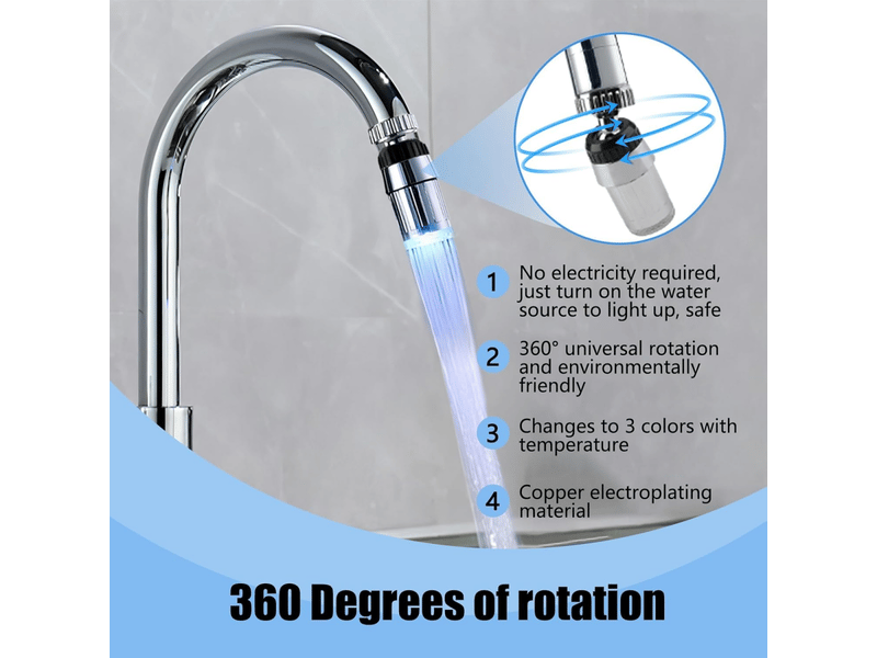 Robinet lumineux led 3 couleur, 360 degrés robinets à capteur à changement à température contrôlée tricolore, accessoires ZPB502431 - Conforama C