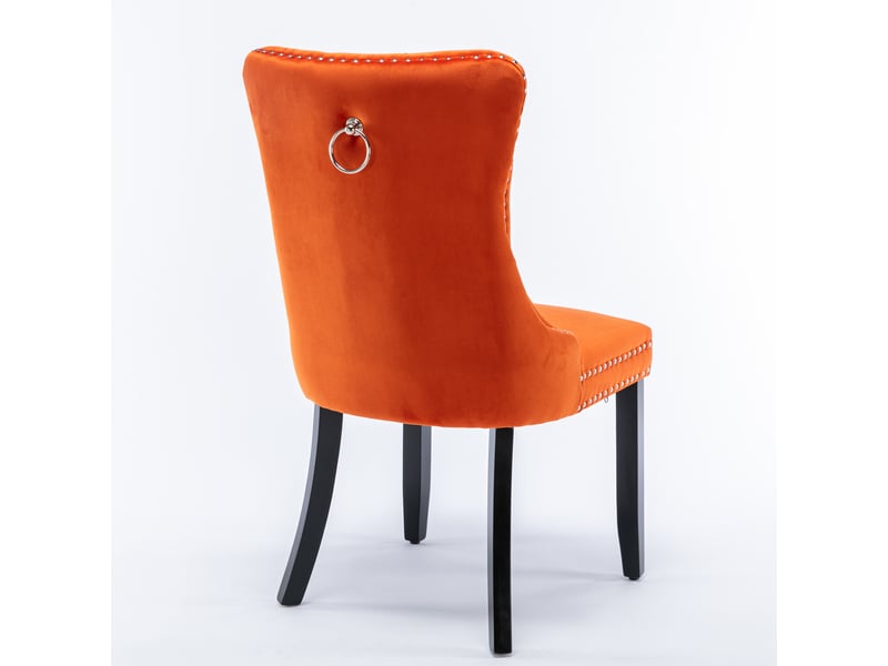  Chaises de salle à manger velours de2001og orange lot de 2 avec pieds bois et clous décoratifs  - Conforama E