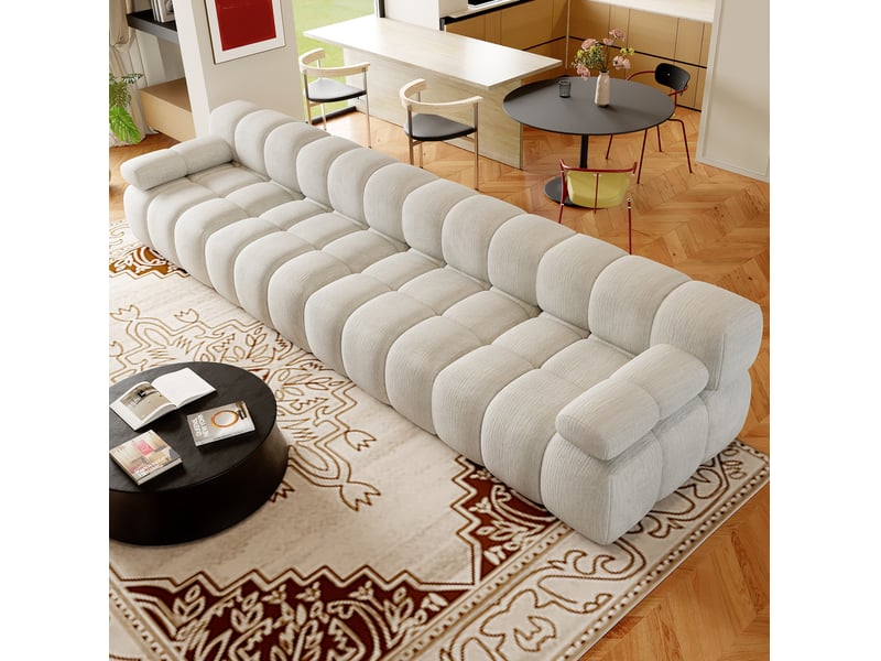  Canapé 4 places sans structure 400x100x68 cm en tissu chenille blanc  - Conforama W
