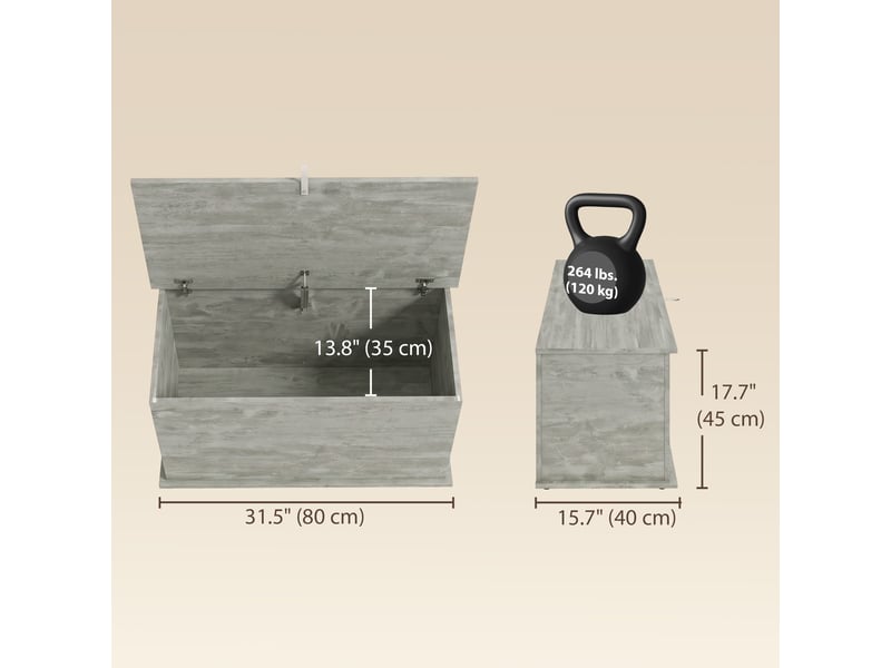  Coffre de rangement avec couvercle rabattable gris 80 x 40 x 45 cm  - Conforama D