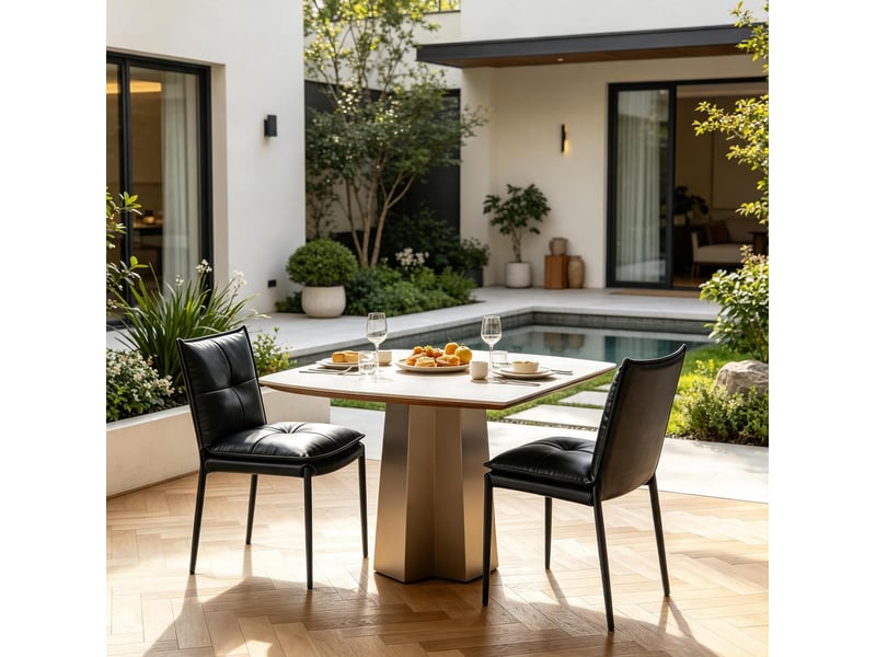  Lot de 2 chaises de salle à manger à dossier haut en similicuir noir  - Conforama D