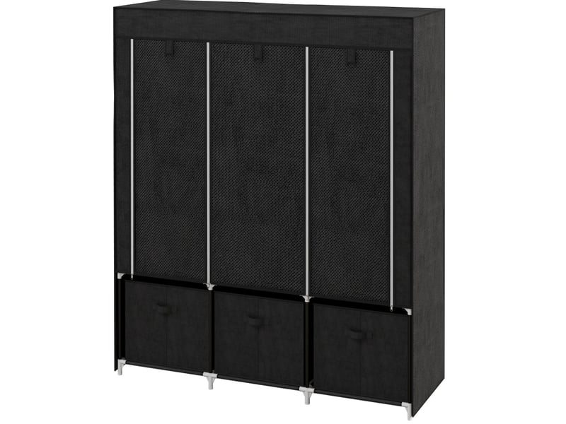  Armoire en tissu pliable avec fermeture zippée, 3 tiroirs, 2 tringles et 5 étagères pour chambre salon en acier noir  - Conforama A