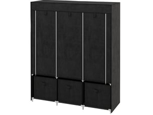 Armoire en tissu pliable avec fermeture zippée, 3 tiroirs, 2 tringles et 5 étagères pour chambre salon en acier noir
