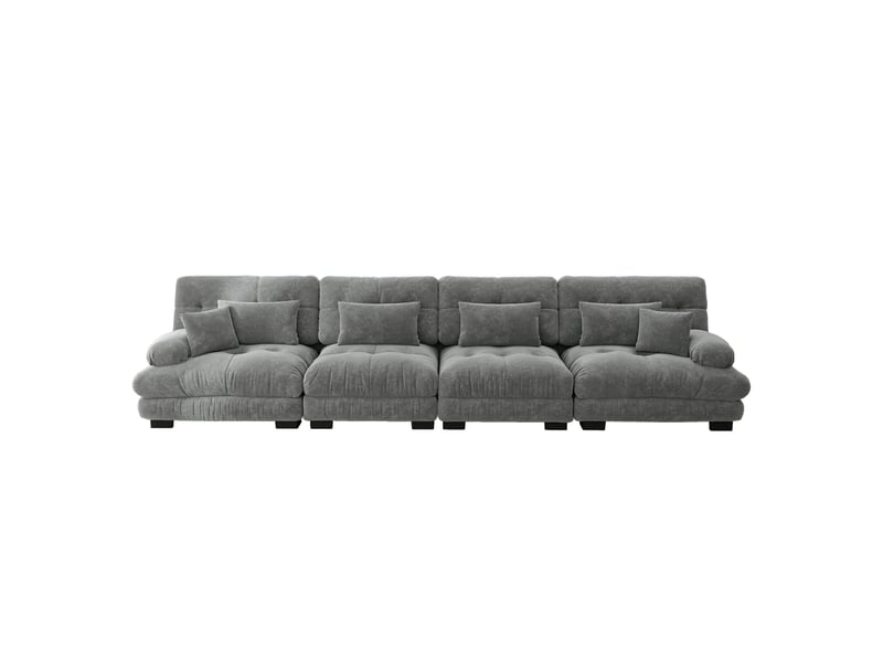  Canapé droit modulaire 406x77x81 cm 4 places, grande profondeur d'assise, pour salon et appartement, finition chenille gris  - Conforama A