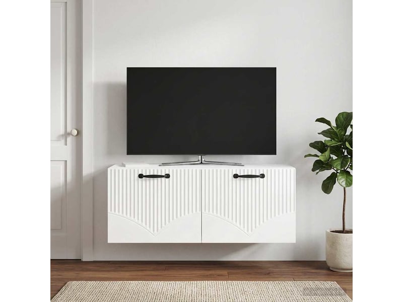 Meuble tv - banc tv - meuble de rangement mural montage mural blanc brillant 78,5 x 31 x 30 cm  - Conforama B