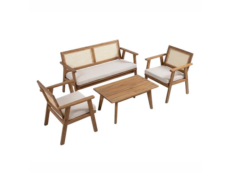 Salon de jardin 4 places en bois d’acacia et cannage hanoi  - Conforama A