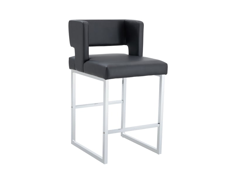  Lot de 2 tabourets de bar 49.5x41.4x91.4cm – design carré moderne et confortable avec sièges en cuir - pieds en métal argenté - noir  - Conforama A