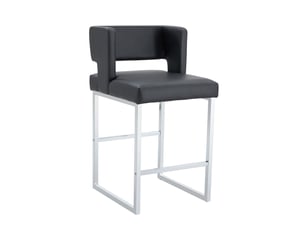 Lot de 2 tabourets de bar 49.5x41.4x91.4cm – design carré moderne et confortable avec sièges en cuir - pieds en métal argenté - noir