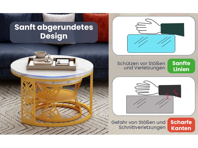  Table basse gigogne 2 pièces effet marbre blanc et doré evryae  - Conforama E