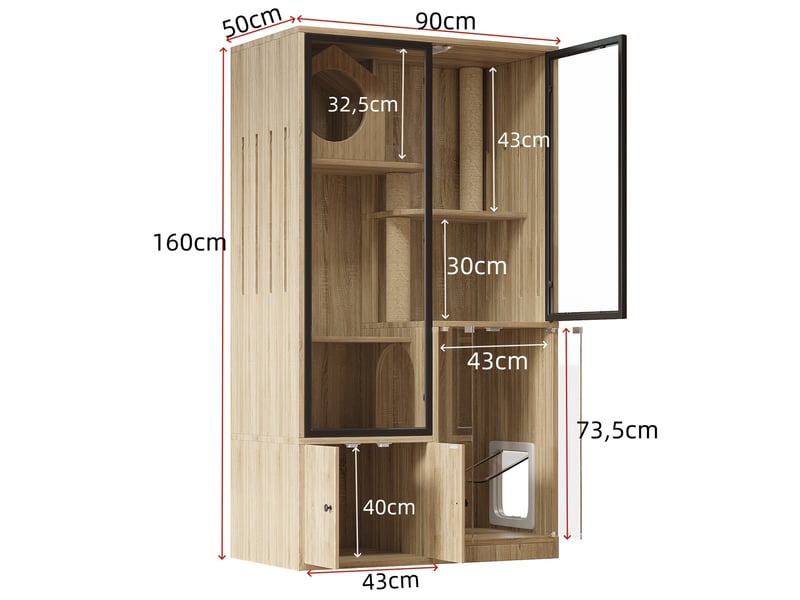  Maison intérieure pour félins 90x50x160 cm en mdf et verre coloris naturel  - Conforama C