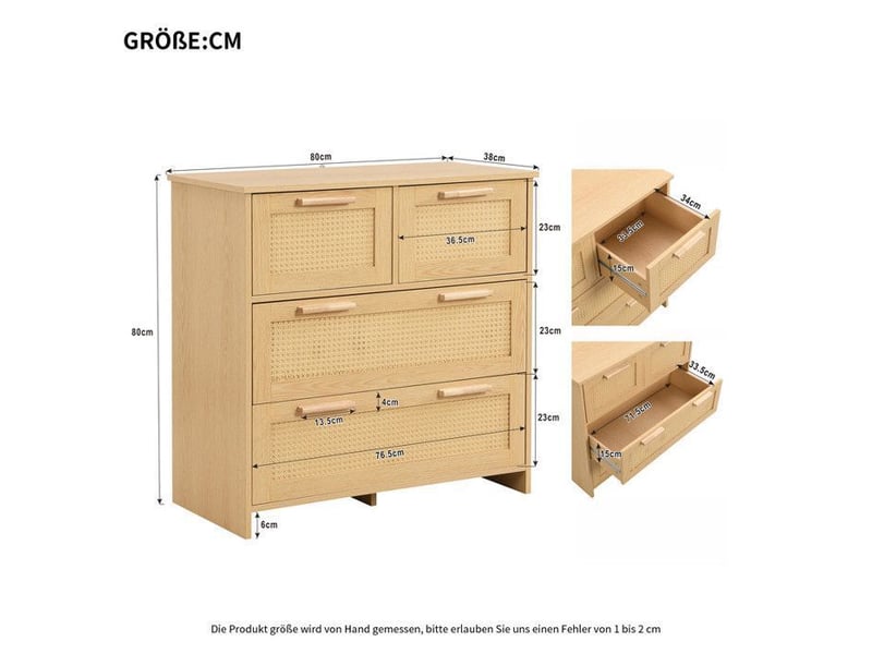  Commode 4 tiroirs en rotin naturel - poignées en bois massif - structure anti-bascule - charge 20kgtiroir - pour salonchambre naturel - Conforama D