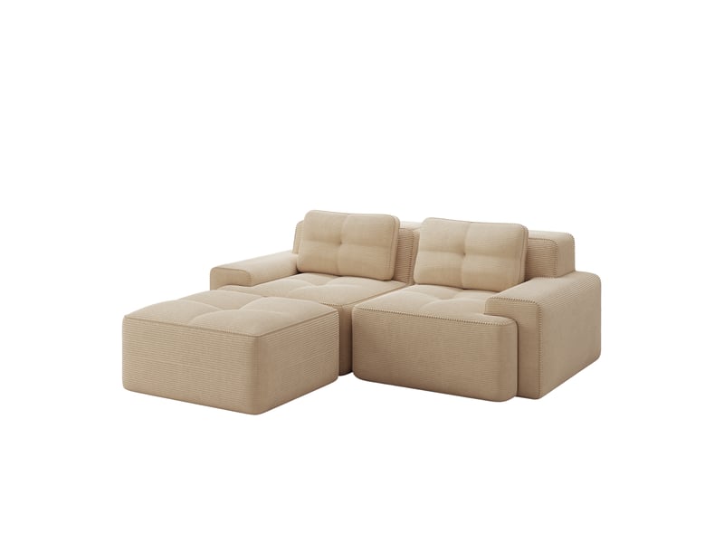 Canapé modulable 2 places en velours côtelé beige avec pouf - 204 x 177 x 69 cm - Conforama A