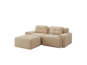 Canapé modulable 2 places en velours côtelé beige avec pouf - 204 x 177 x 69 cm