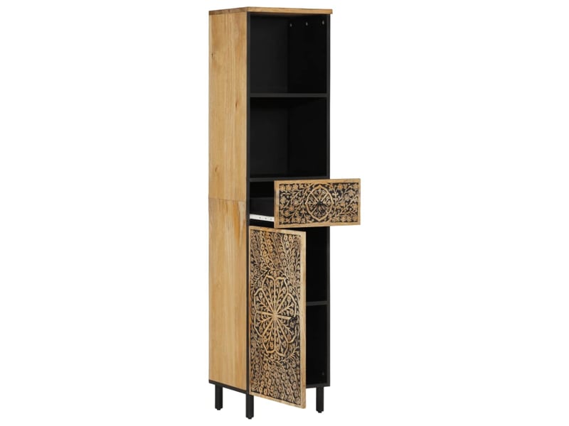  Armoire de salle de bain, meuble de rangement 38x33x160 cm bois massif de manguier shl7524  - Conforama A