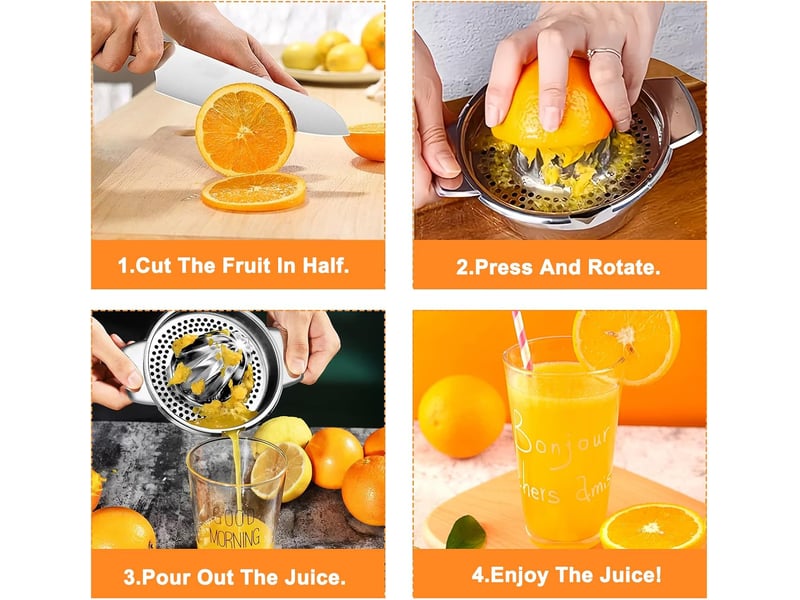  Presse agrumes manuel en inox presse orange manuel avec récipient, presse citron manuel pour presser citrons oranges agrumes (capacité: 450ml)  - Conforama D