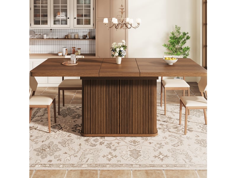 Table à manger extensible 140-180x80x76,5 cm, rangement caché, relief vertical, mdf et métal, marron - Conforama B