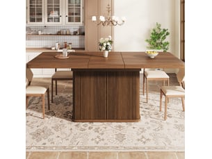 Table à manger extensible 140-180x80x76,5 cm, rangement caché, relief vertical, mdf et métal, marron