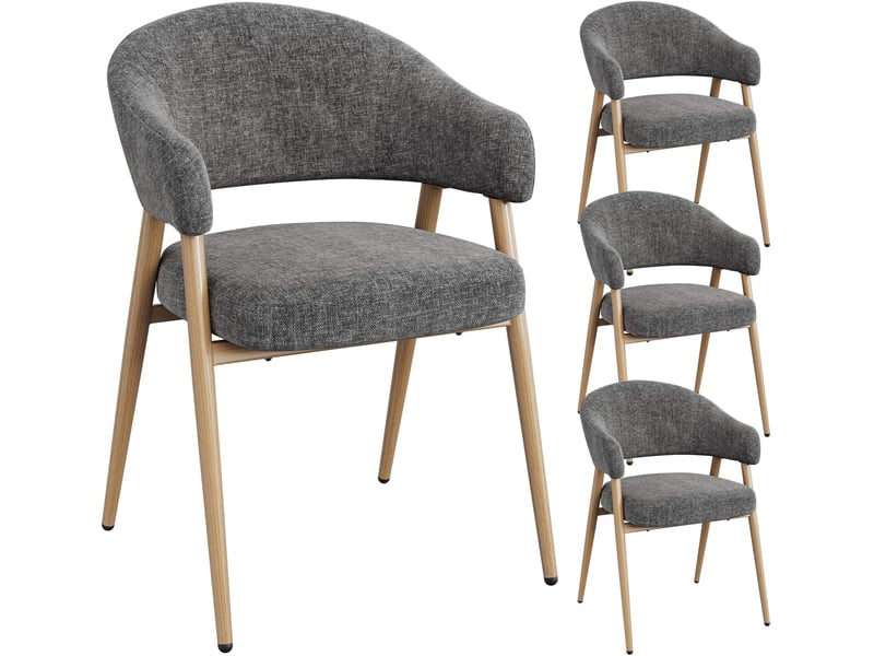 Lot de 4 chaises de salle à manger, ergonomique，pieds métalliques, siège en tissu chenille，gris  - Conforama A