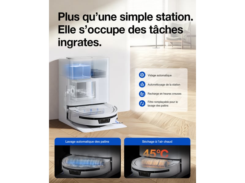 ECOVACS DEEBOT T90 Max Omni Robot Aspirateur Laveur, 30000Pa, OZMO Roller 3.0, ZeroTangle 4.0 30kPa,Version Améliorée du T50 - Conforama R