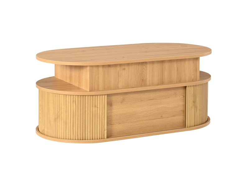  Table basse ovale avec plateau relevable jusqu'à 55 cm, rangement et portes coulissantes, mdf, aspect noyer, 100 x 50 x 40 cm  - Conforama D