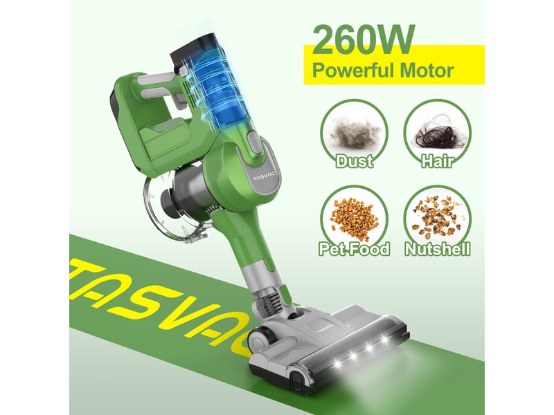  Aspirateur balai sans fil avec écran led, brosse à rouleau souple, moteur 260 w, autonomie jusqu'à 50 min, vert  - Conforama D
