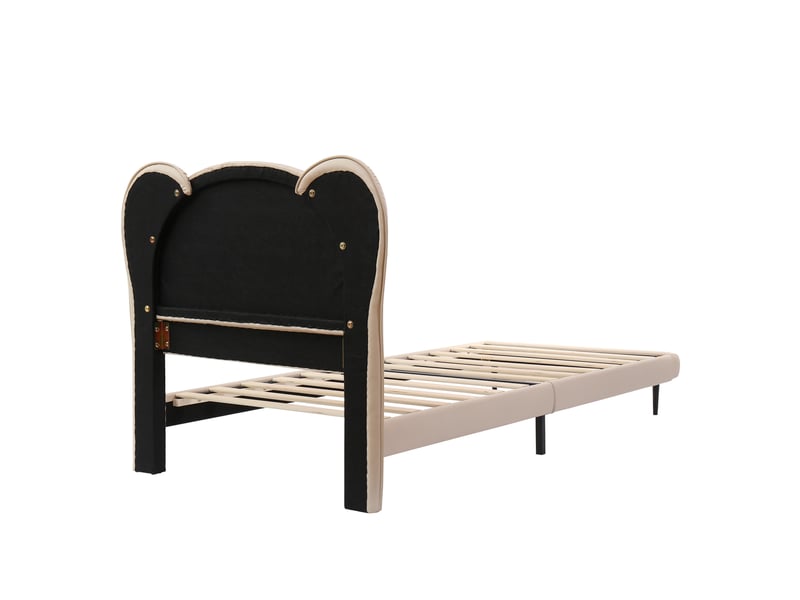Lit enfant rembourré avec tête de lit animal, pu beige, 90x200cm, sommier robuste et cadre en métal - Conforama D