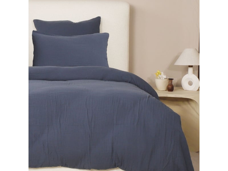  Parure housse de couette 260x240cm + 2 taies 100% gaze de coton lavée bleu pétrole - valma VALMA - Conforama C