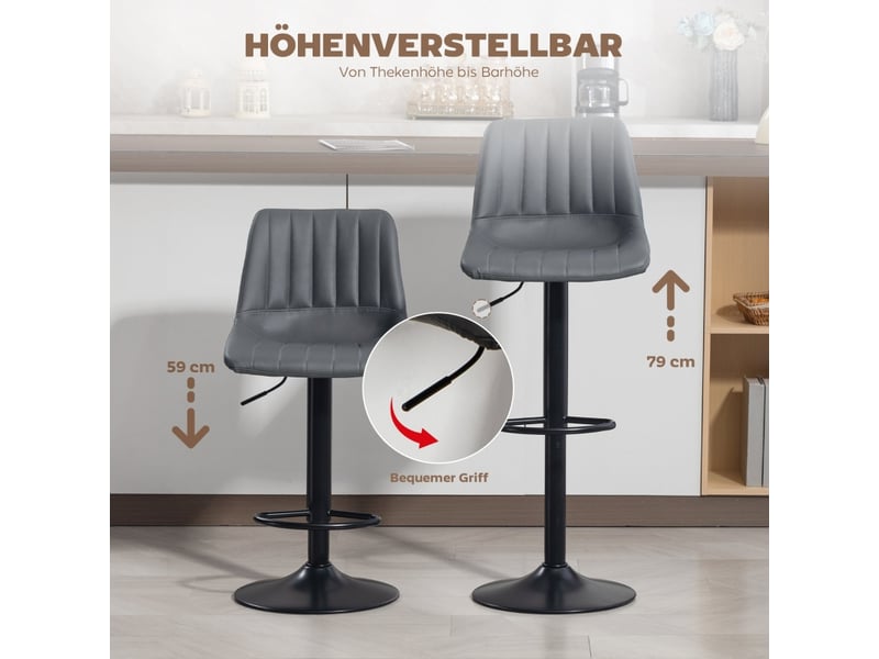  Lot de 2 tabourets de bar rétro réglables avec repose-pieds – hauteur réglable, cuisine, 43x49,5x111 cm  - Conforama D
