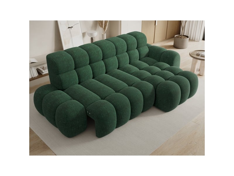 Canapé d'angle convertible bulla 3 places vert angle droit – tissu bouclette avec extension d'assise électrique - Conforama D