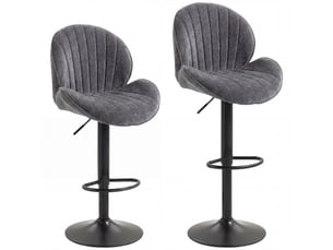 Lot de 2 tabourets de bar, hauteur réglable, pivotant 360°, siège rembourré, dossier et repose-pieds, gris