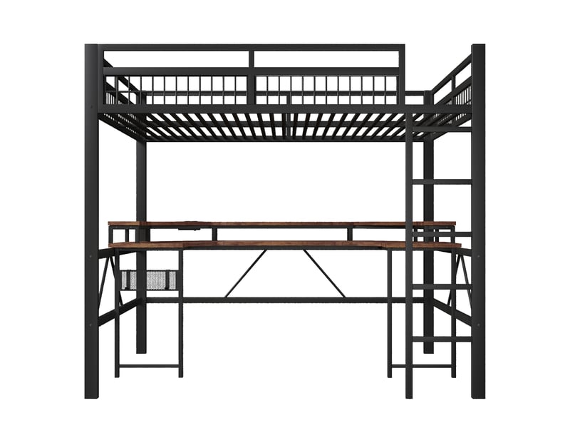  Lit mezzanine noir 140 × 200 cm avec bureau, led, usb, type-c et 2 prises  - Conforama A