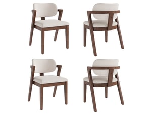 Lot de 4 chaises de salle à manger avec accoudoirs en lin beige avoine et bois noyer 56x57,5x79 cm