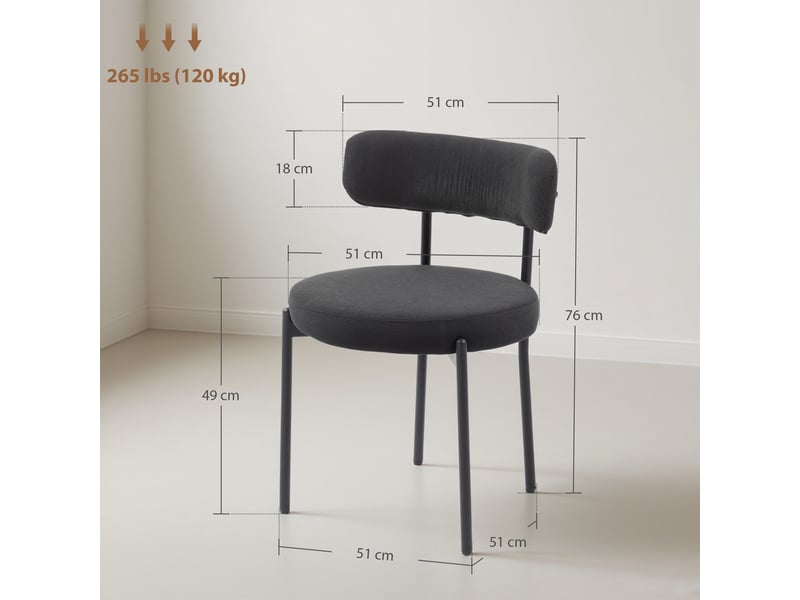 Lot de 4 chaises de salle à manger avec dossier en tissu pieds en acier noir 51 x 51 x 76 cm  - Conforama C