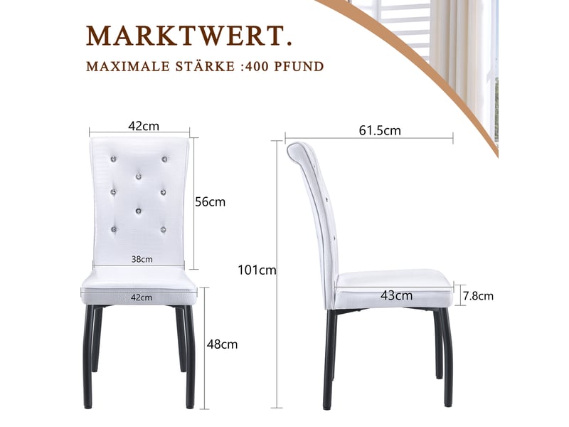 Lot de 4 chaises de salle à manger rétro avec boutons décoratifs en pvc et métal blanc et noir - Conforama C