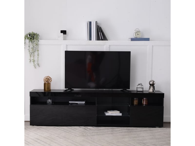  Meuble tv noir brillant 180 cm avec éclairage led 3 portes  - Conforama B
