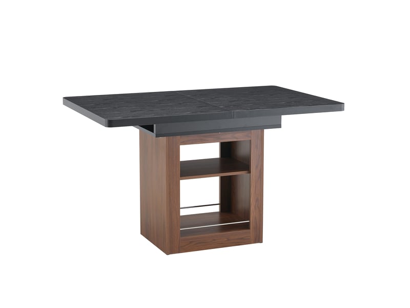 Table de salle à manger extensible, table extensible, table repas, 130-160 cm, rangement intégré, mdf noir, noyer - Conforama A